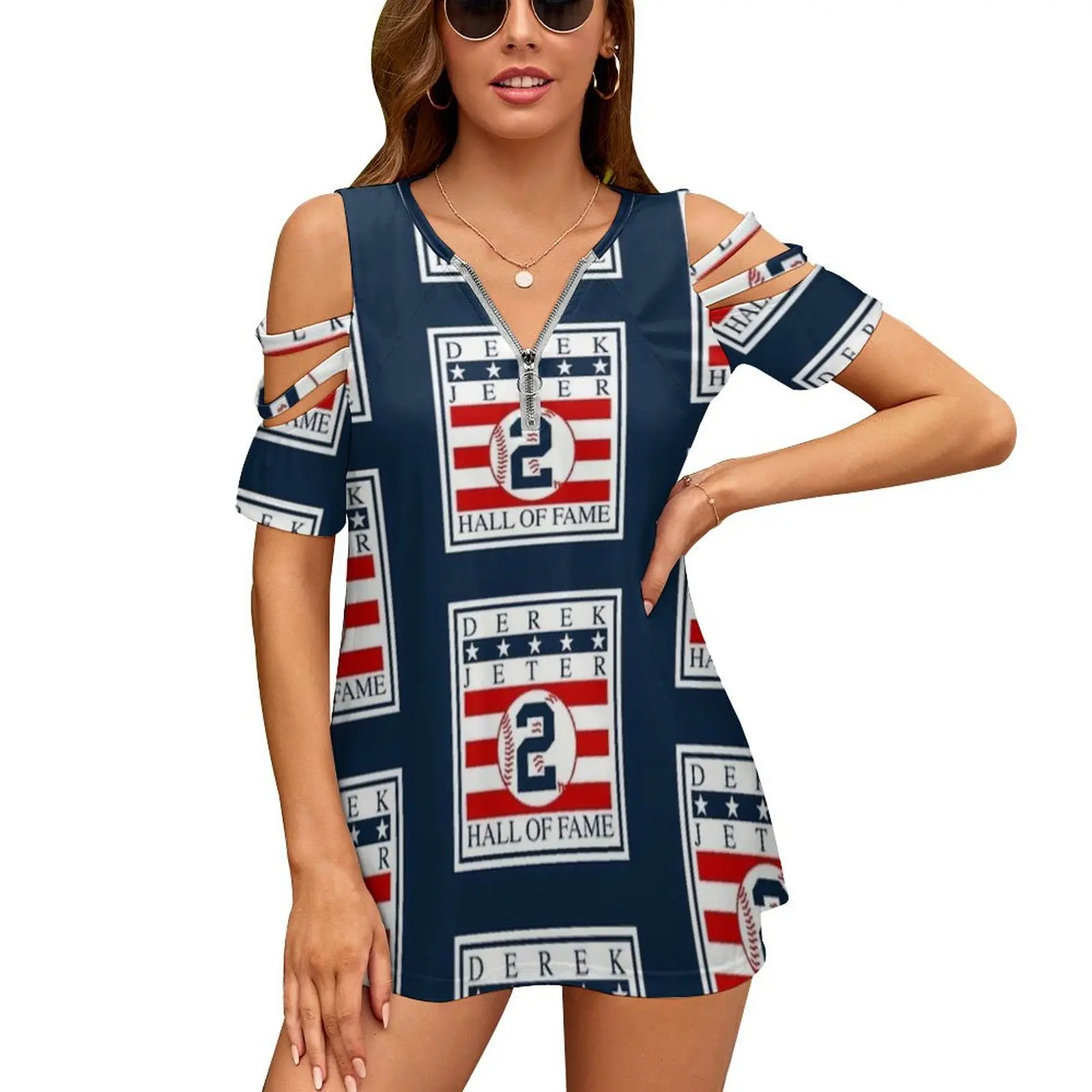 

Лидер продаж!-Дерек Джетер-Зал славы 2020, женские пикантные винтажные футболки на молнии с принтом, топы, футболка с полным принтом Дерек Джет...