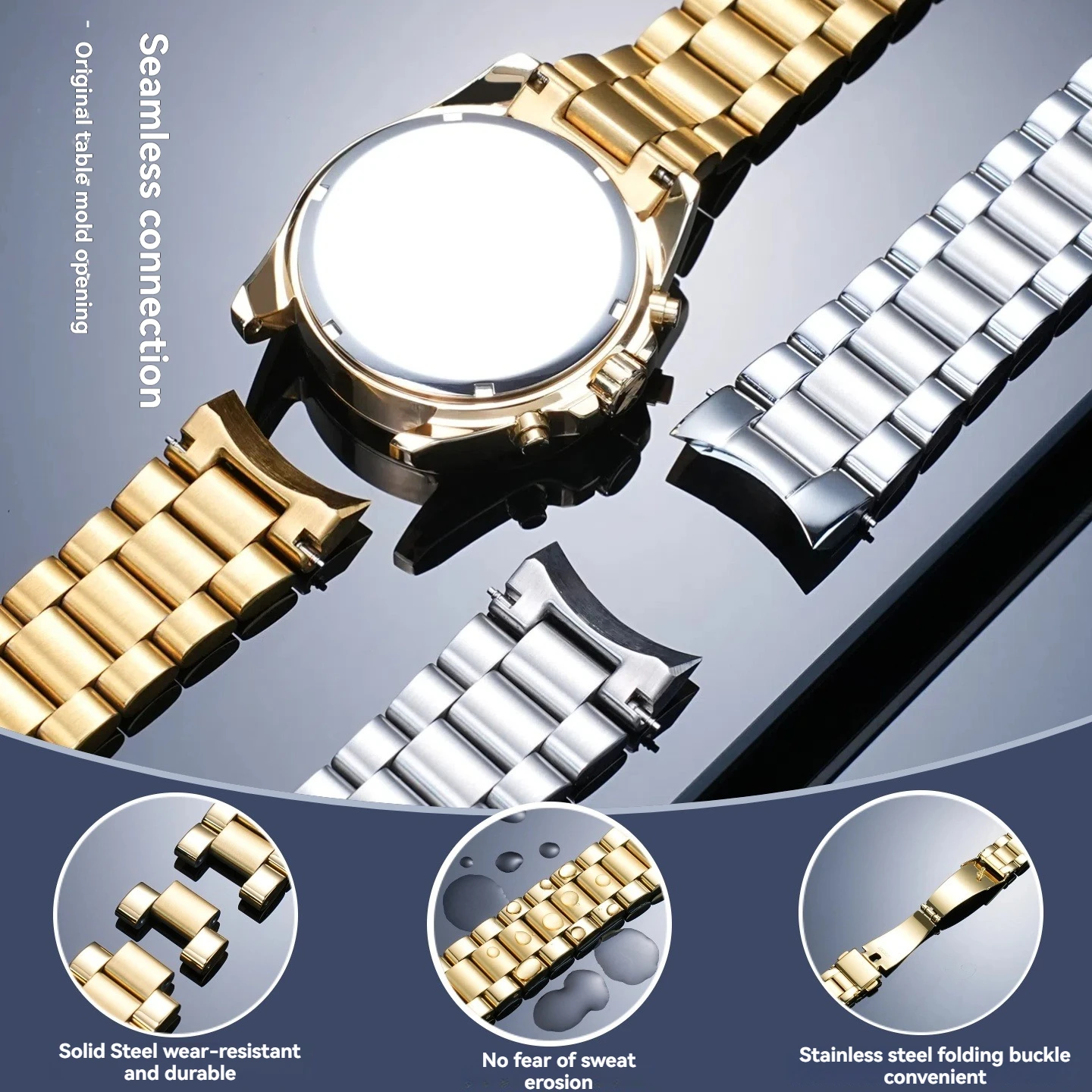 Фото Браслет из цельной стали для женских часов Michael Kors MK5798/MK6959/MK7257, стальной браслет с изогнутыми краями, ремешок для часов из нержавеющей стали №4