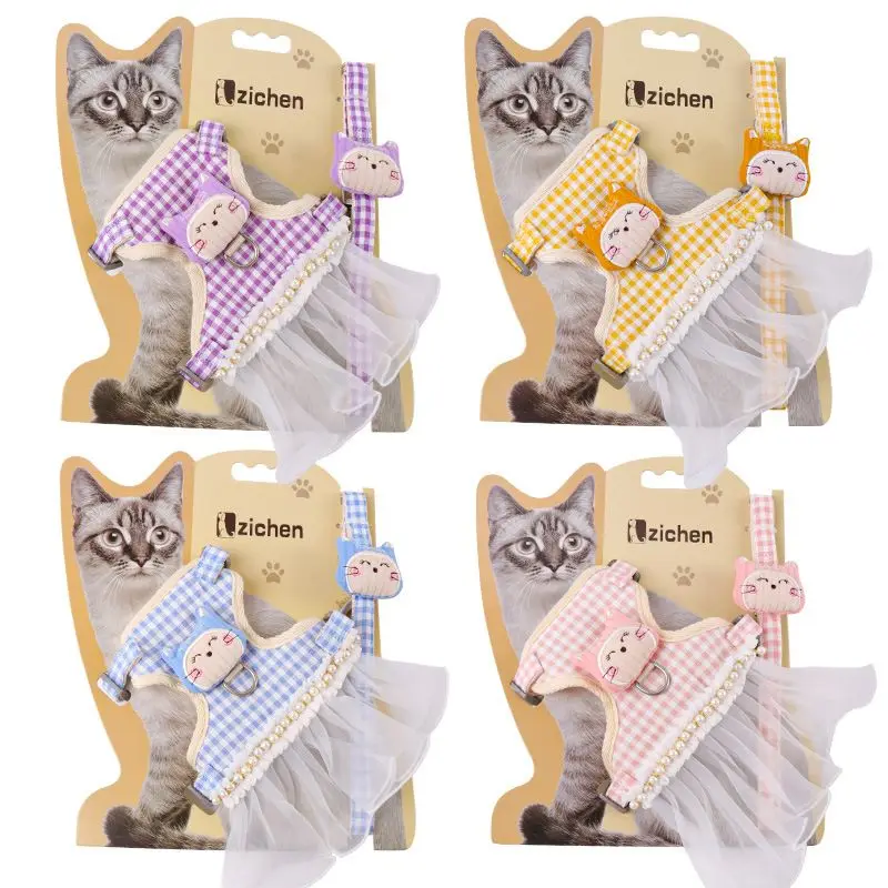 

Pet chest back sliding cat traction rope anti break off walking cat rope retractable lovely cat strap dog rope cat gauze