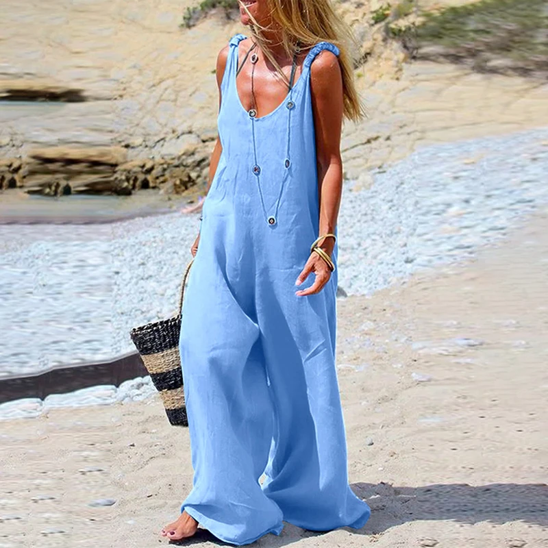 Женский комбинезон из хлопка и льна Свободный свободные брюки в стиле преппи