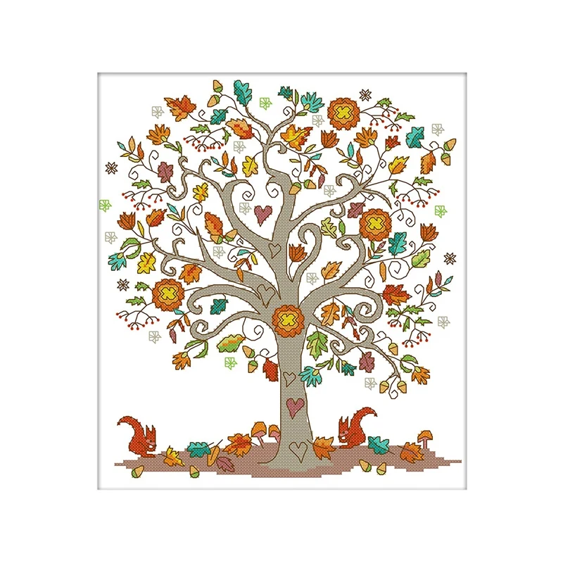 

AT14 Cross Stitch Kits Stamped, The Giving Tree Printed Pattern 11CT 15.4X16.9 Inch DIY Embroidery Kit (Tree)