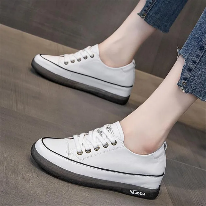 

Кроссовки женские из натуральной кожи, увеличивающие рост, повседневная обувь, на толстой подошве 5 см, белые, весна-лето