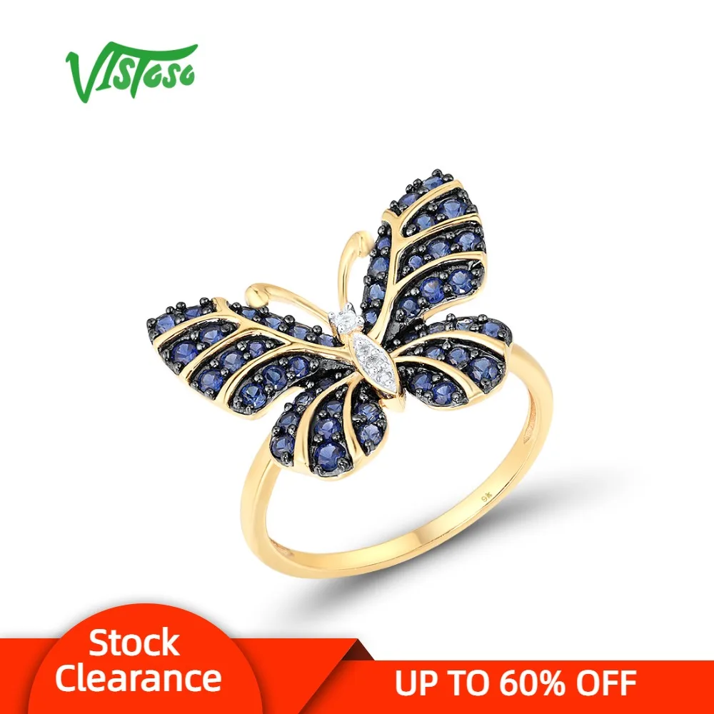 

VISTOSO Pure 9K 375 Yellow Gold Rings For Women lab Created Sapphire White Topaz Butterfly Ring Anniversary Gifts Fine Jewelry