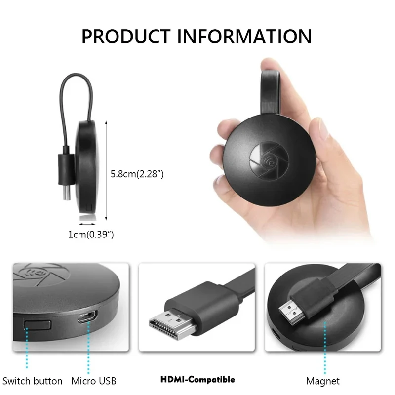 ТВ-приставка 1080P G2 Miracast, беспроводной Wi-Fi-адаптер для телевизора, поддержка HDMI-совместимого HD-адаптера для зеркального отображения экрана для IOS и Android (art.: 3920da916bfec) - 3920da916bfec