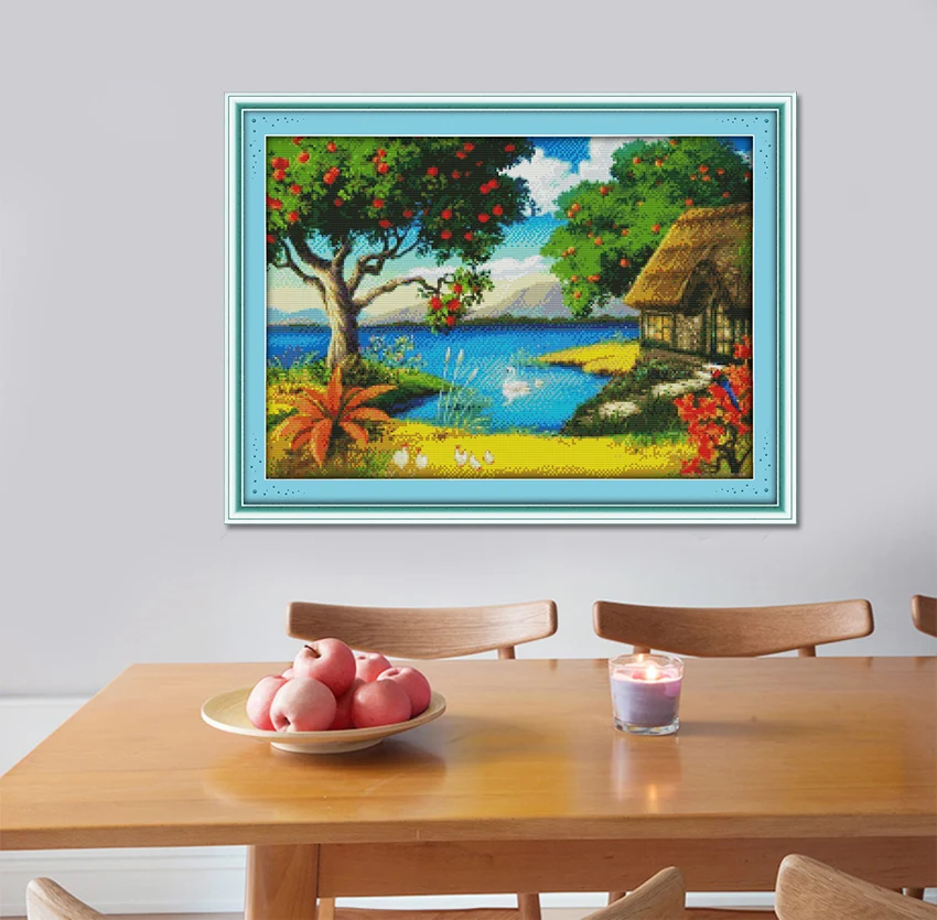 Вышивка крестиком полный набор история яблони красота штампованная ткань