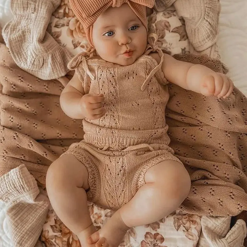 

2022 Baby Summer Clothes Newborn Girls Knitted Backless Sleeveless Rompers+Drawstring Shorts Toddler Kids Cotton Clothing Set