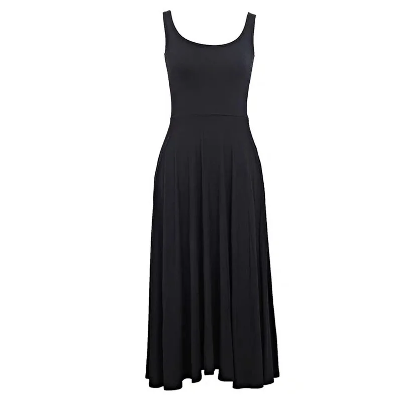 2022 New Trendy Elastic Sling Black Slim Big Neckline Mid-length Black Dress Sexy Dress
