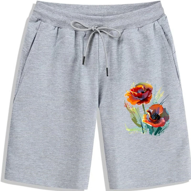 

cool Shorts Men Floral Shorts Canvas Painting Design Black shorts for men Poppy Flower Print Cotton Pure cotton Decorative Abstr