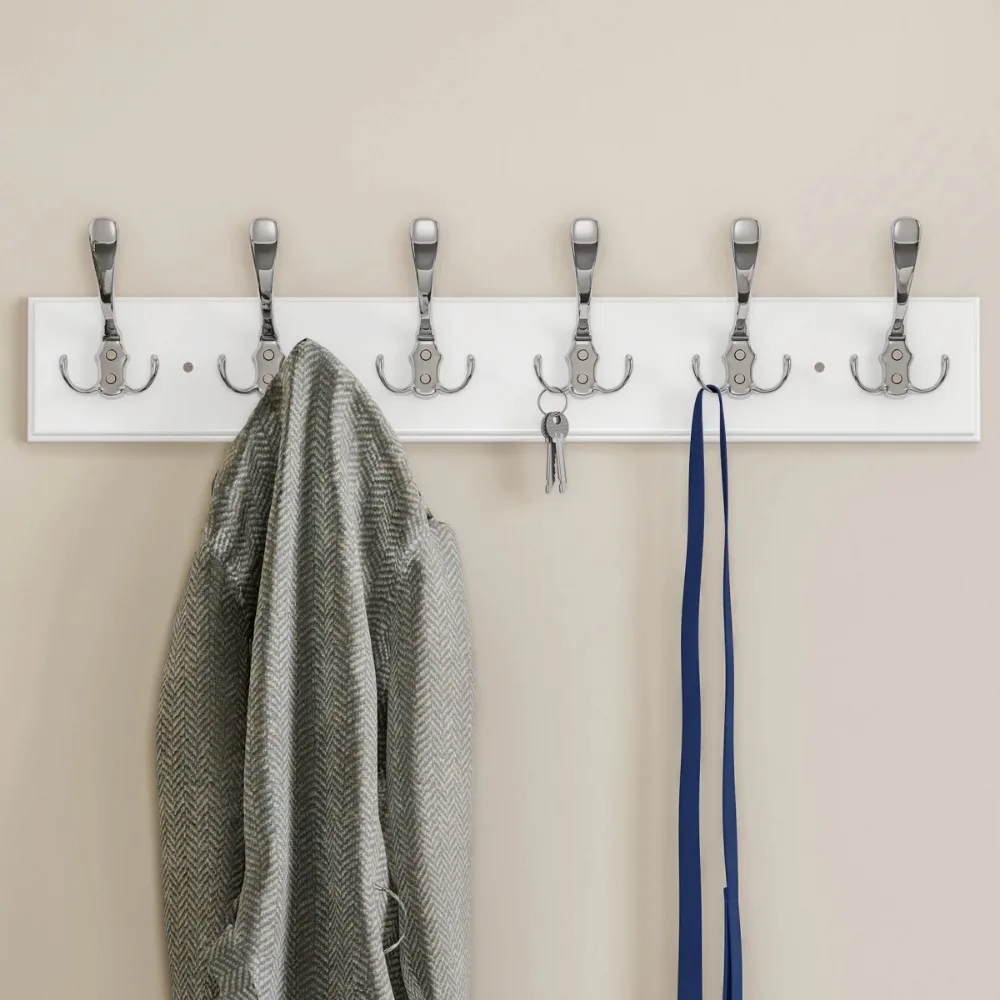 

Wall Coat Rack Rail-Mounted Hanging Rack With 6 Hooks-Entryway Bags By Towels Room Furniture Hallway Racks Standing Living Home
