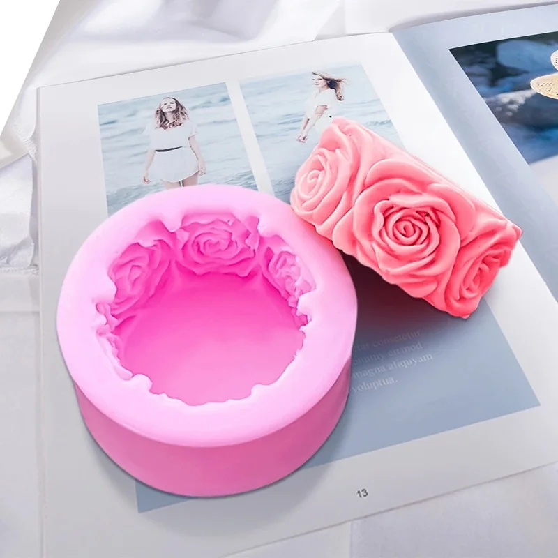 

3D Round Rose Flowers Soap Mold Cylindrical Silicone Mold Candle Molds Craft Decoration