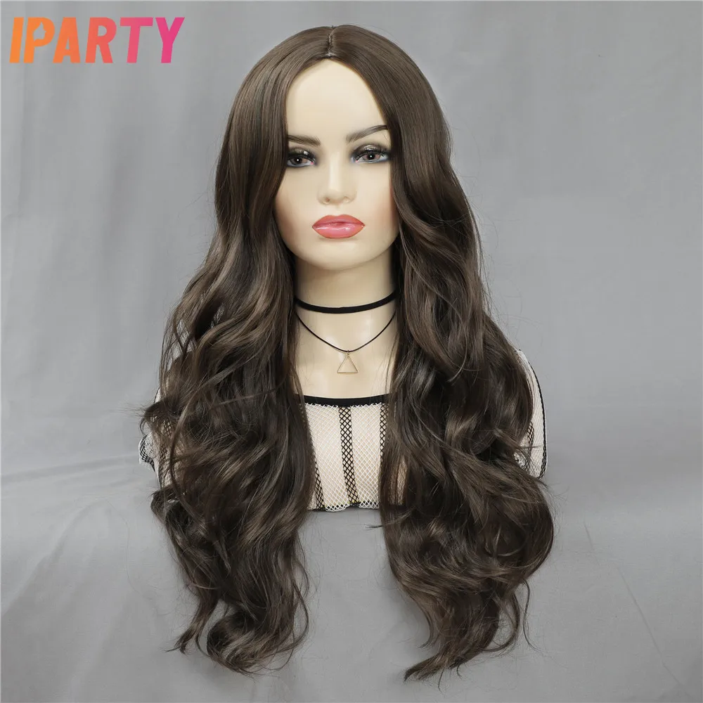 

Iparty Synthetic Machine Wigs For Black Women Dark Brown Color Middle Part Wavy Wig Heat Resistant Multi Color Optional Daily