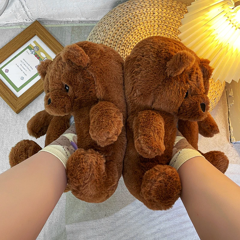 

VS100025 indoor winter warm women cute teddy bear cotton fur slippers