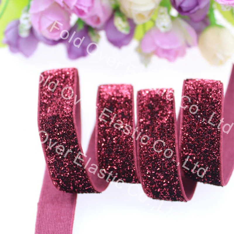 

5/8" 15mm Frosted Glitter Elastic Ribbon For Hair Tie 50Yards DL-20