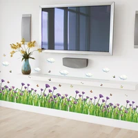 wall decals flowers romantic purple pattern chrysanthemum skirting baseboard decorative removable pvc wall stickers