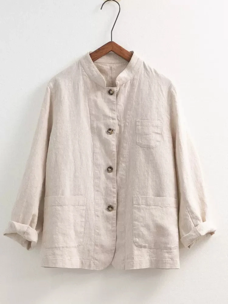 Женский свободный Блейзер Универсальный Дышащий льняной блейзер с промытой