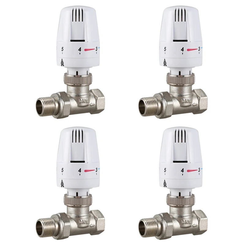 

New 4X 1/2Inch Brass Thermostatic Radiator Valve Straight Type DN15 Automatic Temperature Control Valve Floor Heating