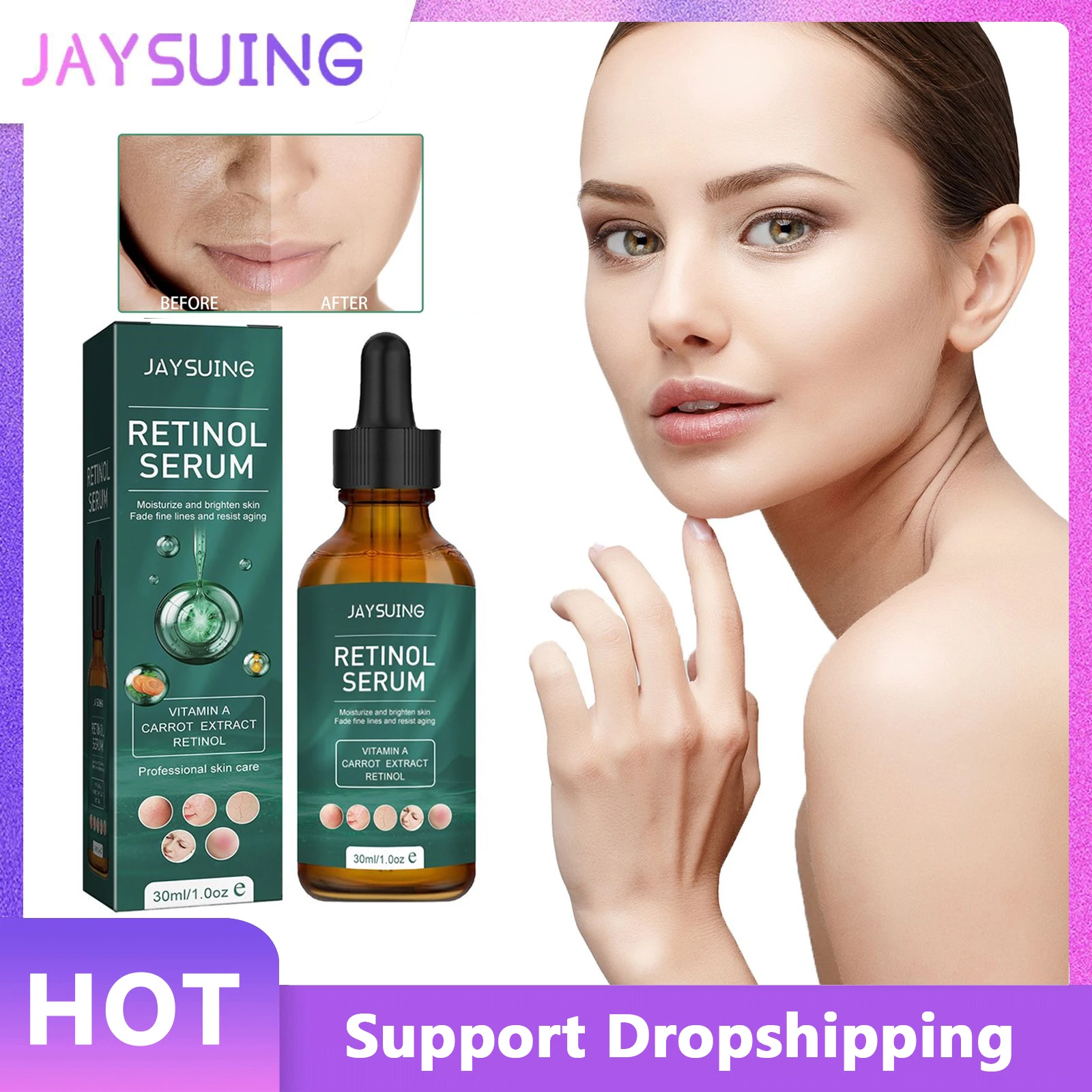 

Jaysuing Retinol Face Serum Anti Wrinkle Fades Fine Lines Moisturizing Whitening Firm Lift Skin Brighten Anti-aging Essence 30ml