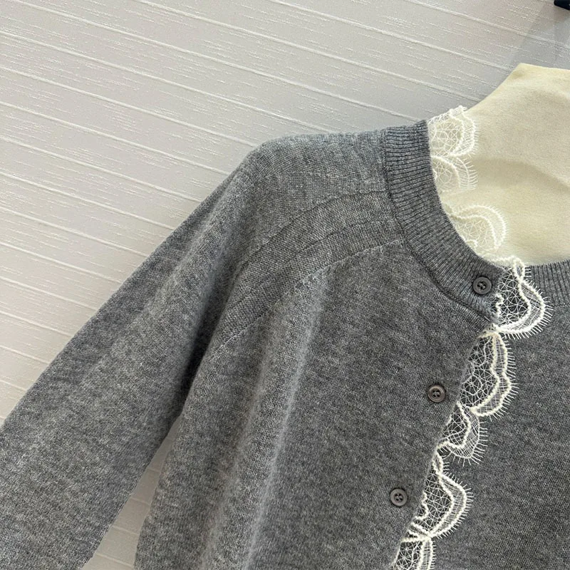 Женский однобортный Кардиган элегантный кашемировый кардиган с кружевной