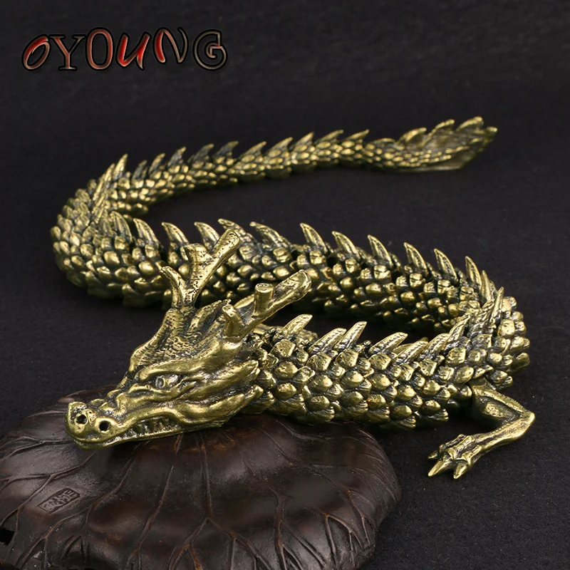

Vintage 3D Dragon Statue Ornament Moveable Body Joints Exhibition Hall Advanced Decoration Zodiac Animal Brass Crafts Collection