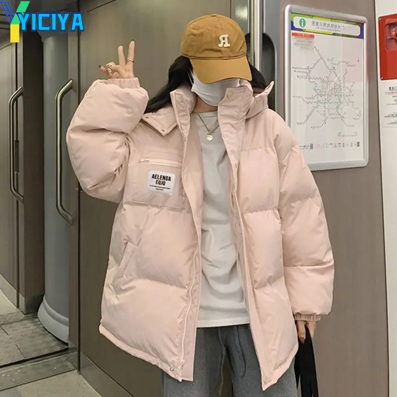 YICIYA Winter Women Parkas Solid Color Harajuku High Quality Hooded Casual Warm Thickened Jackets Woman Fashion Casual Parka Y2k