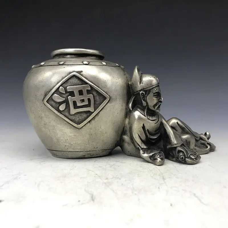 

Китайская старая тибетская Серебряная Медная Ваза бутылка и банка ручная резьба Статуэтка знак емкость для хранения