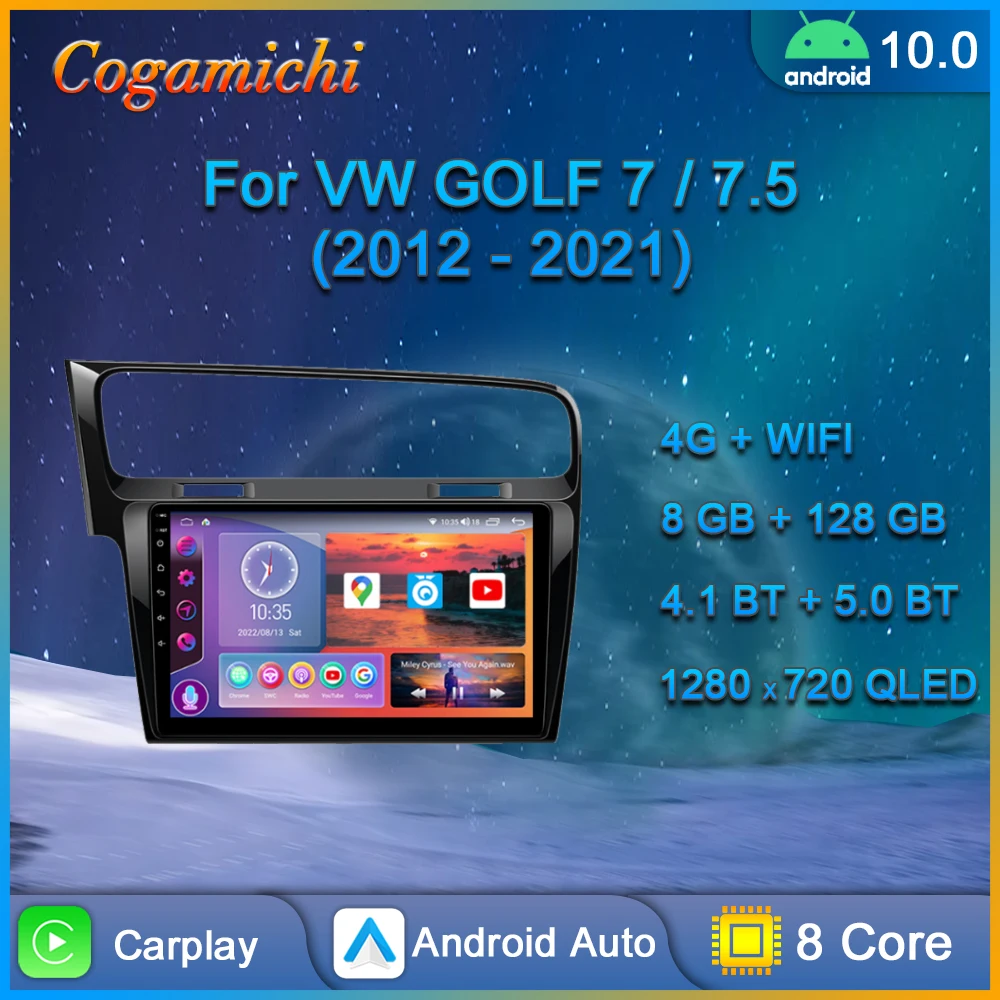 Car Radio For Volkswagen VW Golf 7 2012-2021 MK7 Car Multimedia Player Android 10 Auto Stereo Carplay  GPS 4G WIFI QLED No 2din