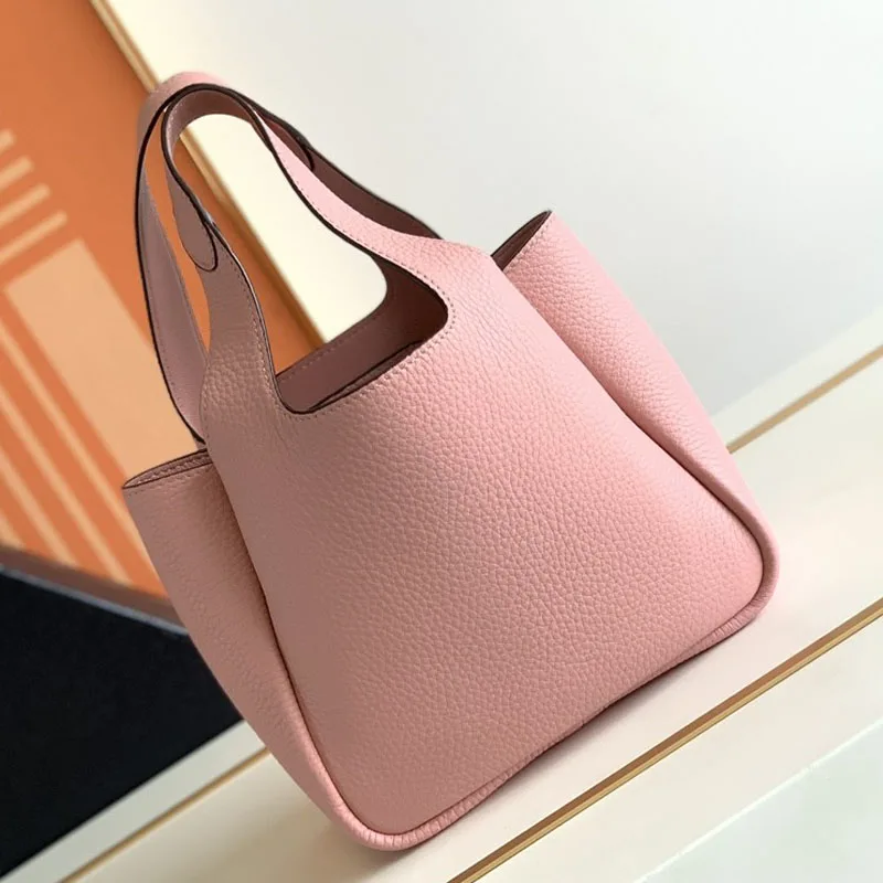 

2023 Fashion Vegetable Basket Shoulder Bag Large Capacity Lychee Grain Leather Bucket Bag Female Underarm Handbag Shopping Tote