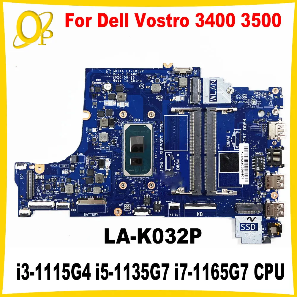 Материнская плата LA-K032P для ноутбука Dell Vostro 3400 3500 Inspiron 3501 материнская с