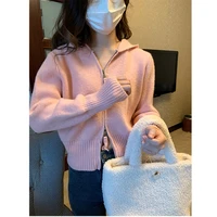 casual sweater women double zipper full sleeve hooded pullovers women 2022 spring korean fashion solid elegant knitwear female