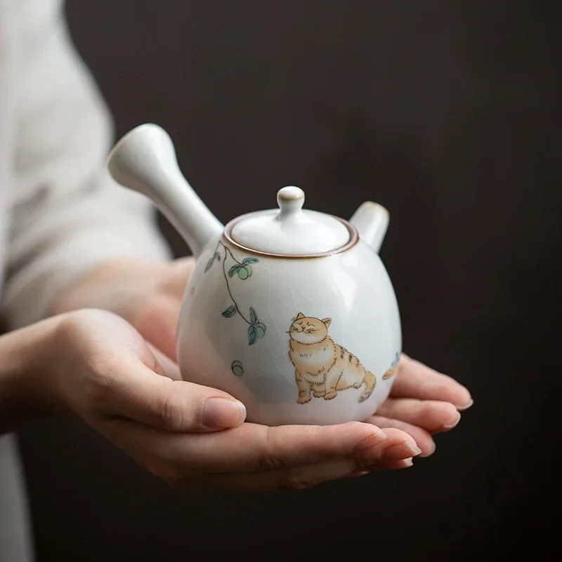 Керамический чайник kyusu милый в виде кошки китайская лампа 250 мл