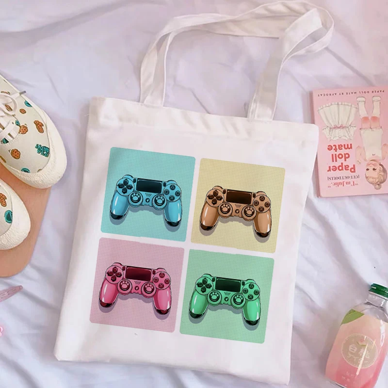 

Cartoon Playstation Printed Reusable Shopping Bag Fashion Ladies Canvas Tote Bag Cartoon Bolsa De Compras Shopping Shoulder Bag.