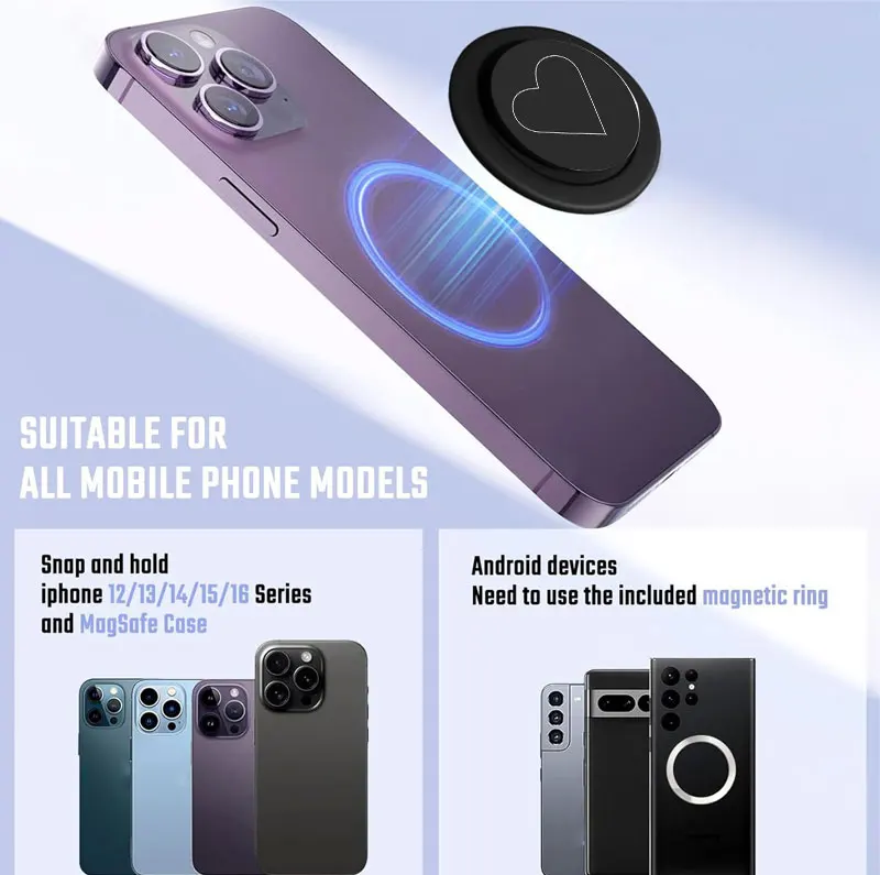 Фото Магнитный держатель для телефона Popped Magnetic Phone Socket для MagSafe, совместимый с iPhone 17, 16, 15, 14 Pro Max Plus - в форме сердца №4