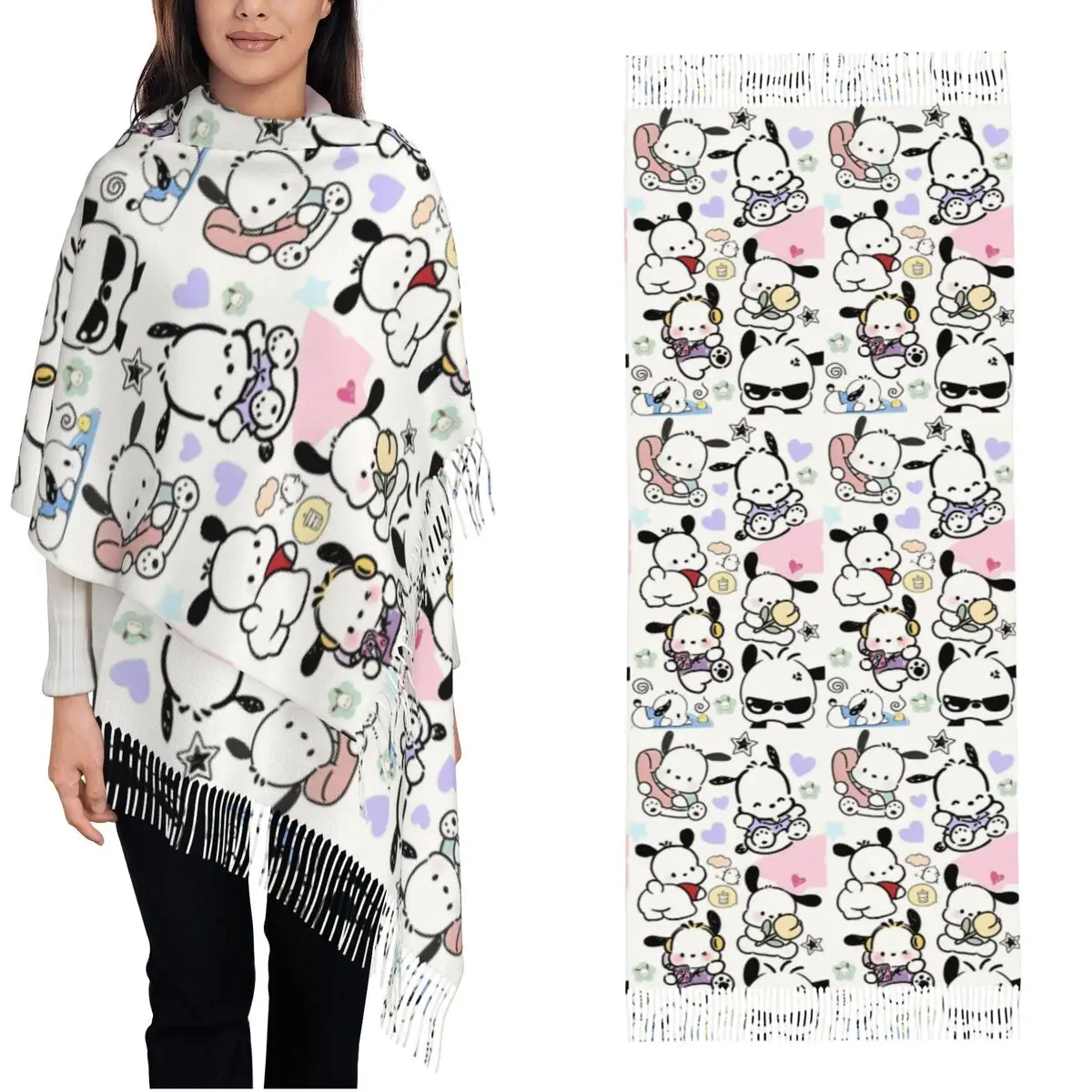 Sanrio Pochacco футболка с логотипом на спине шали для женщин теплый большой мягкий шарф