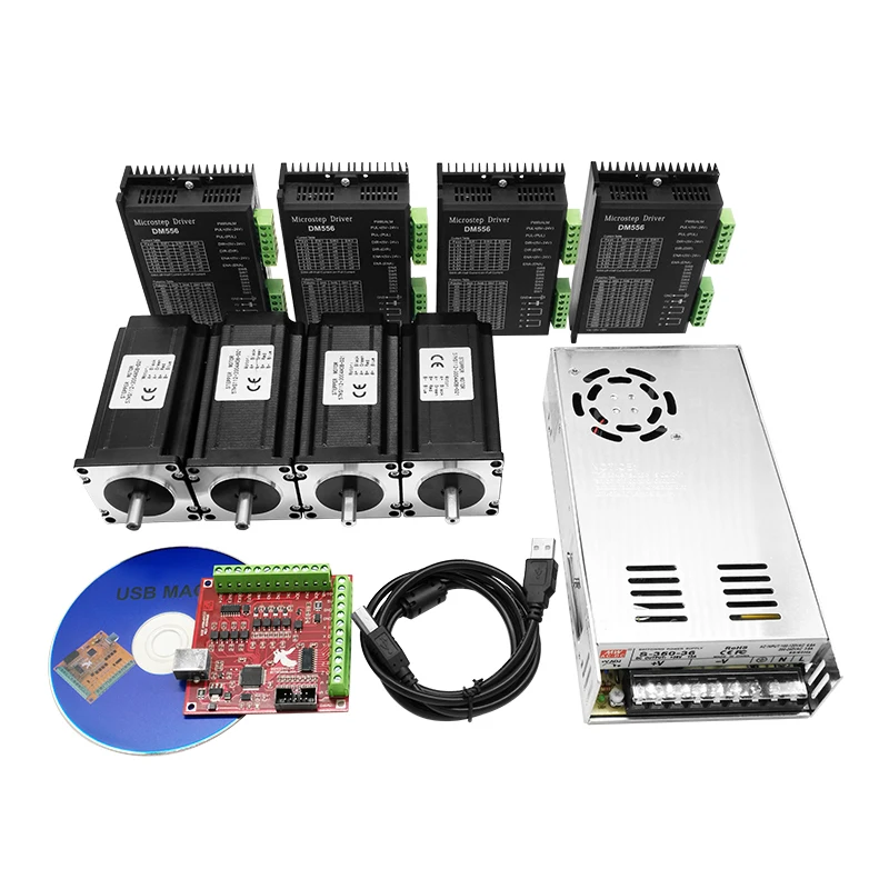 

4-осевой двигатель 2,2 нм, 57x82 мм, 3 А, шаговый двигатель NEMA23 + драйвер двигателя TB6600 DM542 DM556 с картой контроллера MACH3 для гравера с ЧПУ