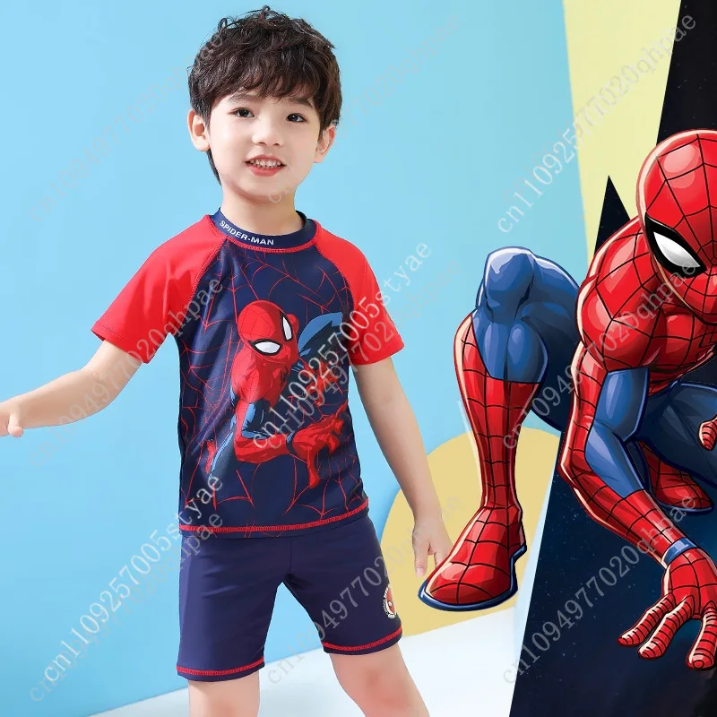 Фото Детские раздельные купальники Captain America Spider-man, быстросохнущие купальники для мальчиков, комплект из 2 предметов для пляжа, бассейна, тренировок по плаванию №4