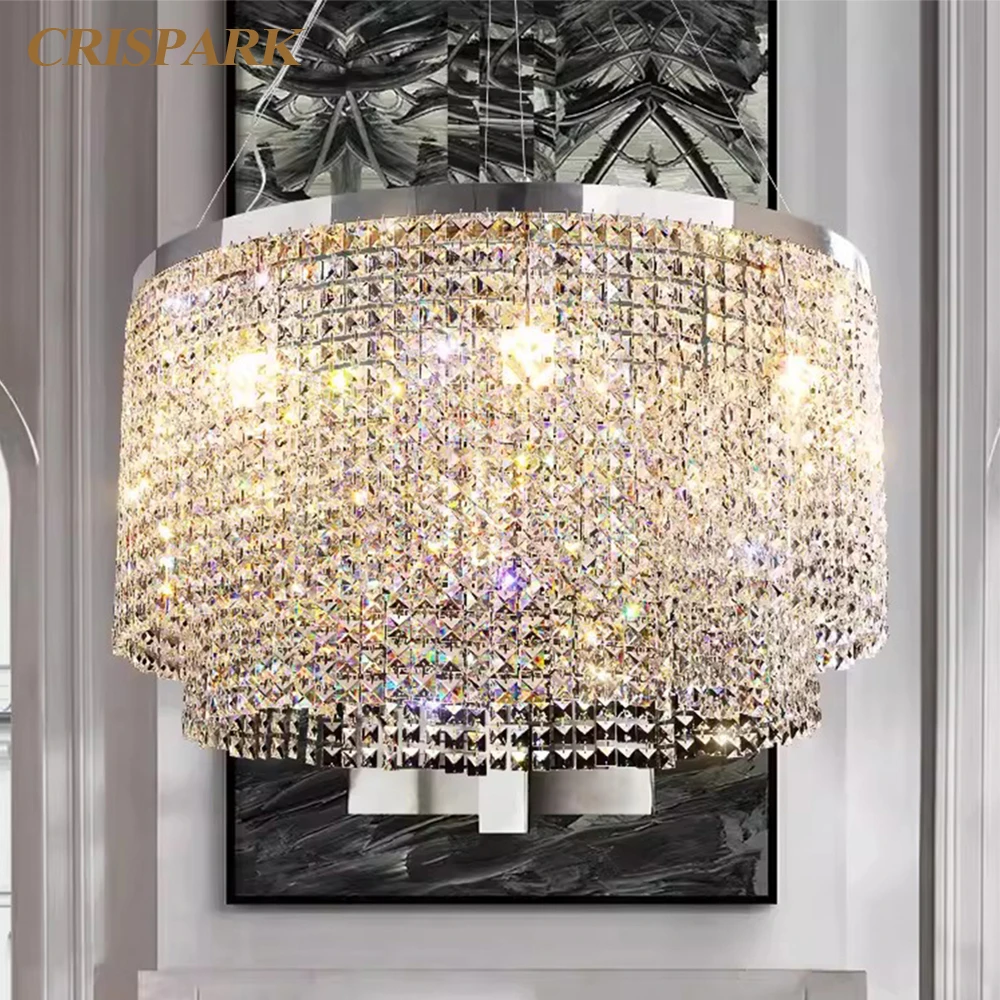 Современная люстра для гостиной прозрачная хрустальная круглая лампы фойе