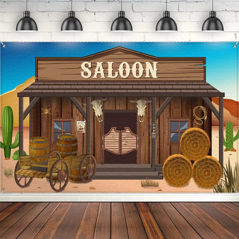 

Photography Backdrop Western Party Supplies Scene Setters For Wooden House Barn Banner Cowboy Decoration Photo Booth Background