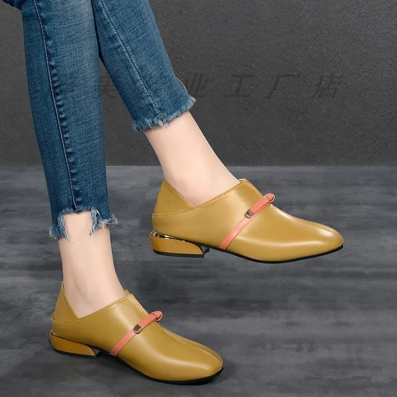 

Bottom British Style Small Leather Shoes Female Leather Flat Bottom Low Heel Head Deep Mouth Single Shoes