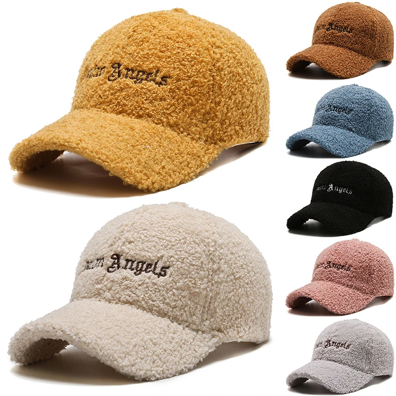 

New Lamb Wool Baseball Cap Letter Embroidery Women Sun Hat Lady Girls Outdoor Sports Winter Warm Thicken Windproof Plush Caps