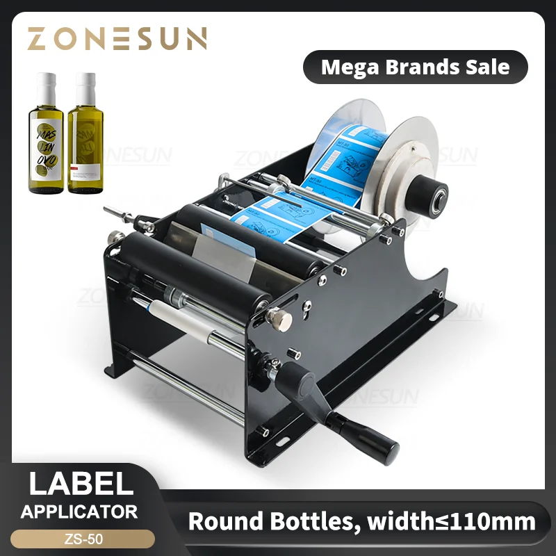 

ZONESUN ZS-50 Label Applicator Manual Round Bottle Labeling Machine For Applying Cylindrical Jar Can Tube With Handle