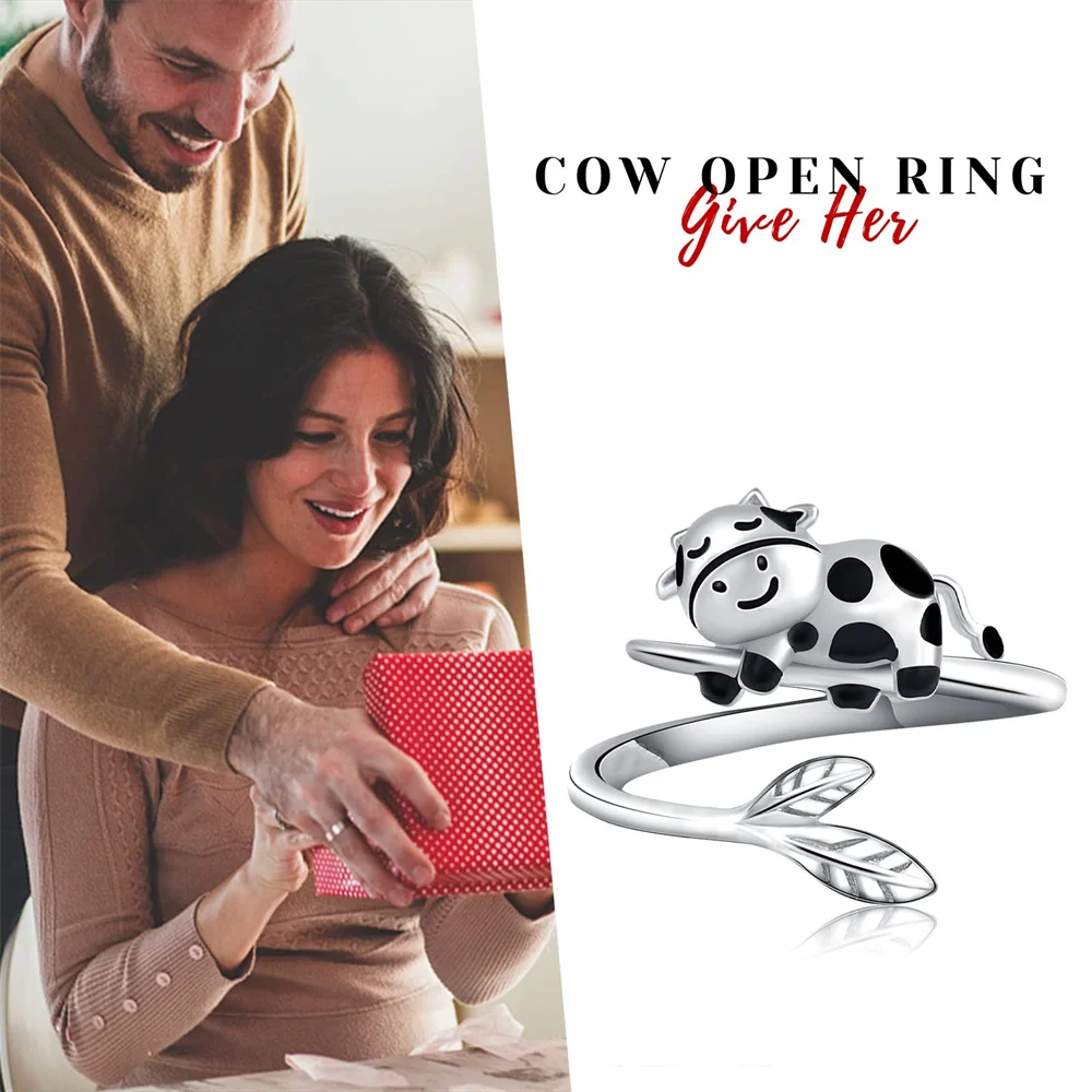 Harong Design New Cow Ring Exquisite Cute Animal Silver Plated Open Ring for Adult Children Party Jewelry Gift Christmas Present