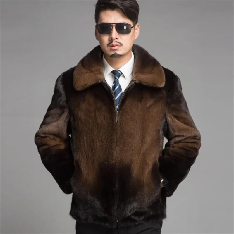 

Осенне-коричневая кожаная куртка из искусственного меха норки, мужское зимнее утепленное теплое меховое кожаное пальто, мужские свободные ...