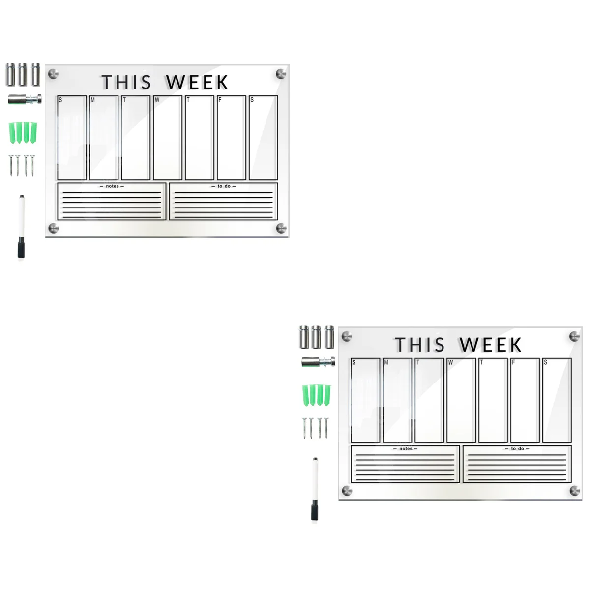 

2 Sets of Acrylic Dry Erase Board Clear Memo Board Hanging Display Board Weekly Planner Board