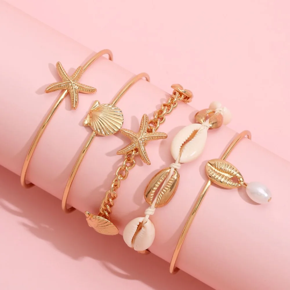 Starfish Bracelet Shell Braided Pearl Pendant 5 Piece Set Bracelet enlarge