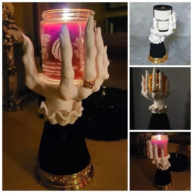 

Witch Hand Candlestick Halloween Palm Candle Holder Gothic Decor Snack Bowl Stand Resin Ornament Halloween Decorations For Home