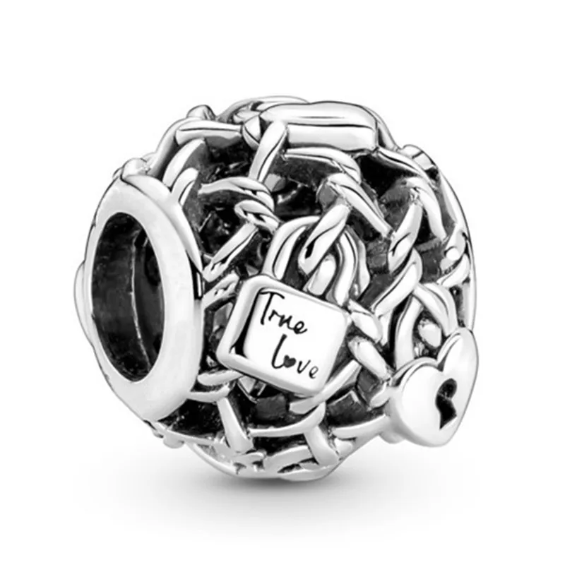 

Authentic 925 Sterling Silver Openwork Chain Link Padlock Charm Bead Fit Pandora Bracelet & Necklace Jewelry