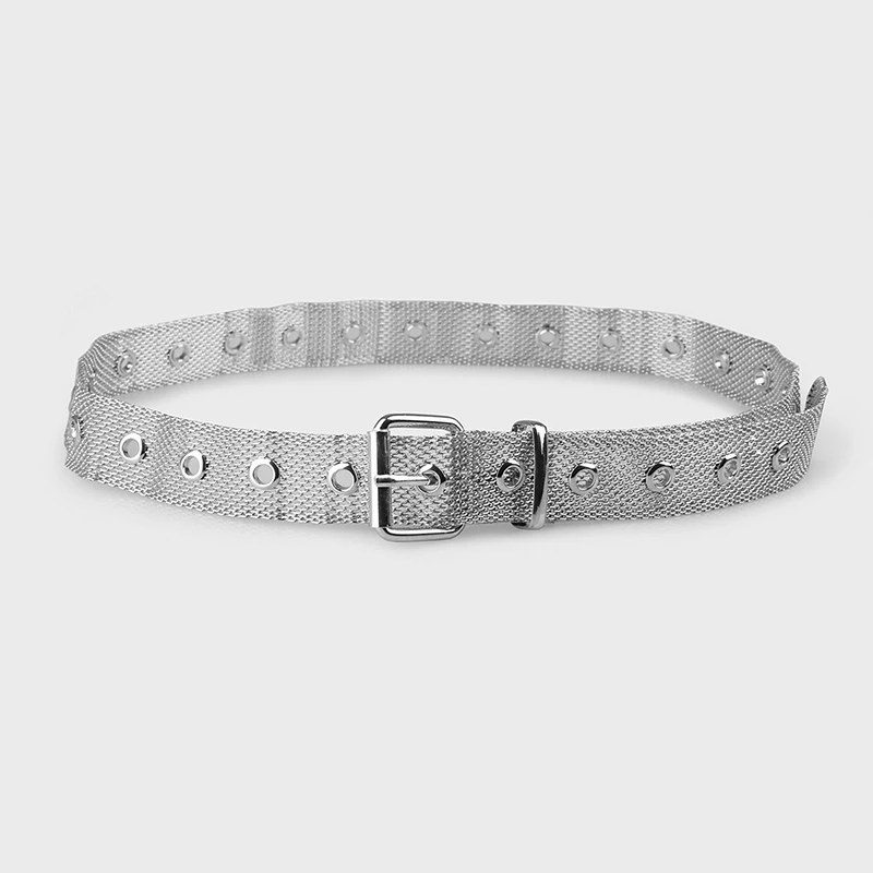 Silver Leather Belt Metal Waistband with Square Buckle Punk Cool Waist Bands Classic Belts for Women Luxury for Girl Friend Men