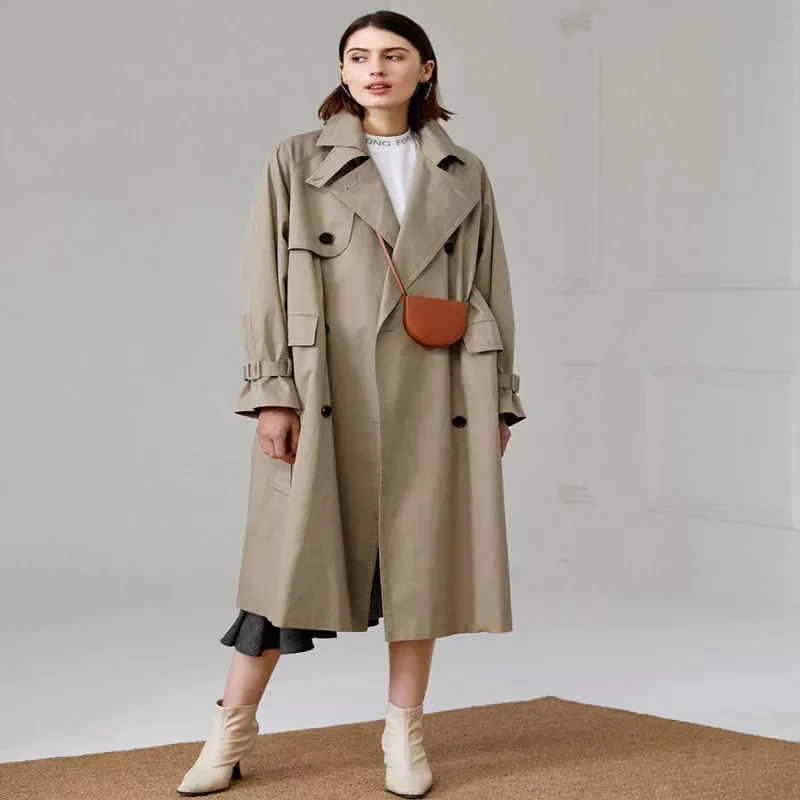 2022NEW Fall /Autumn Women Casual Double breasted Simple Classic Long Trench coat with belt Chic Female windbreaker