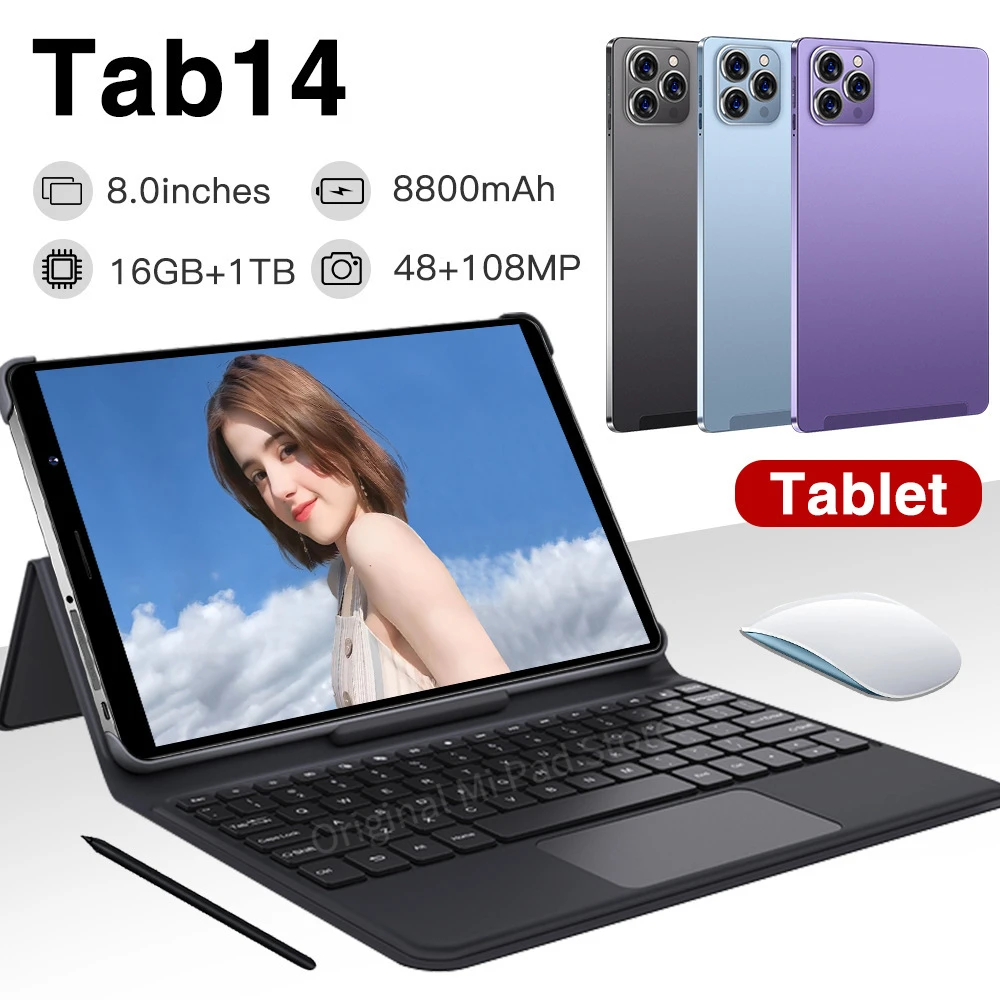 

2024 New Global Version Pc Pad Tablette Tab 14 Pro 5G Tablet HD Screen 16GB+1TB Kids Tablets 8 Inch Android 8800mAh For Children