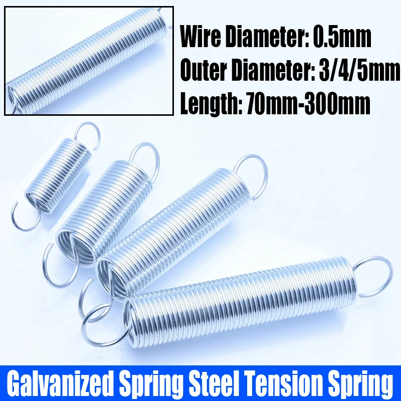 

0.5mm Wire Diameter Galvanized Spring Steel Extension Tension Spring Coil Spring S Hook Pullback Spring Outer Diameter 3/4/5mm